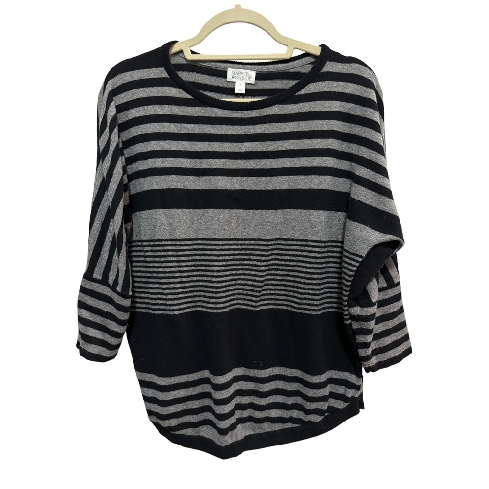 Market & Spruce - Black / Gray crew Neck, dolman Sleeves Sweater - Size L